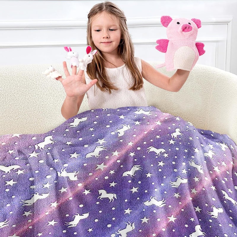 Glow In The Dark Blanket 50 X 60 In Ultra-Micro Flannel - Soft Cozy Fleece Kids Unicorn Blanket for Kids Aged 1-10, Home Bedrooms, Camping, Holiday Gifting - Image 3