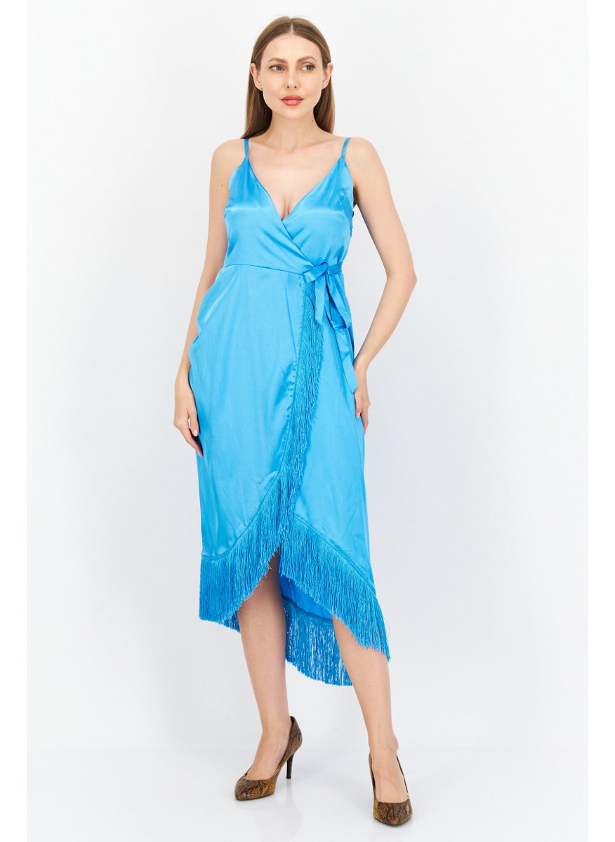 RIVER ISLAND Women Plain Wrap Dress, Blue  - Image 1