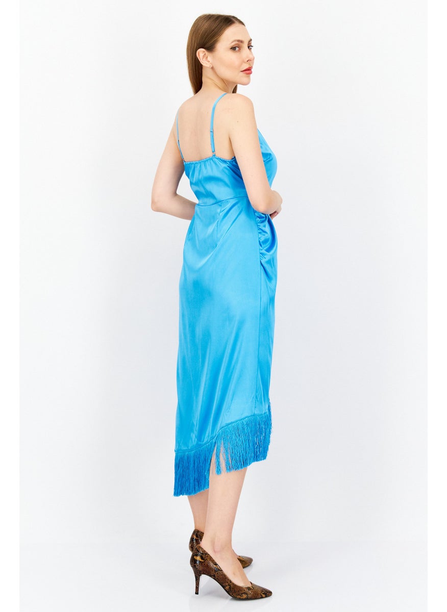 RIVER ISLAND Women Plain Wrap Dress, Blue  - Image 3