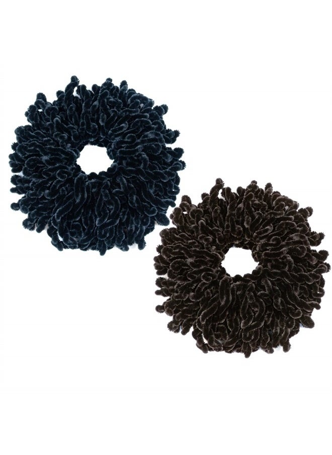 AUEAR - , 2 Pack Hair Scrunchie Headwear Tie Ring Plain Big Hairbands for Women (Black and Dark Coffee) - Image 1