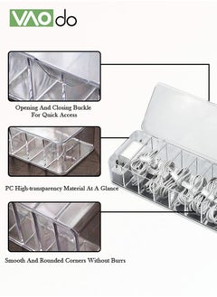 VAOdo Transparent Data Cable Storage Box 8 Grid Electronic Accessories Dust-proof with 10 Strap Chargers  - Image 3