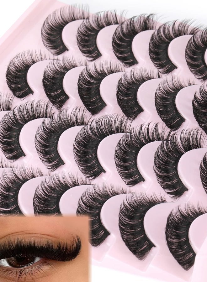 zanlufly False Eyelashes Russian Strip Lashes Fluffy Fake Eyelashes Extension D Curl Wispy Handmade Soft Reusable 14 Pairs Lashes Pack - Image 1