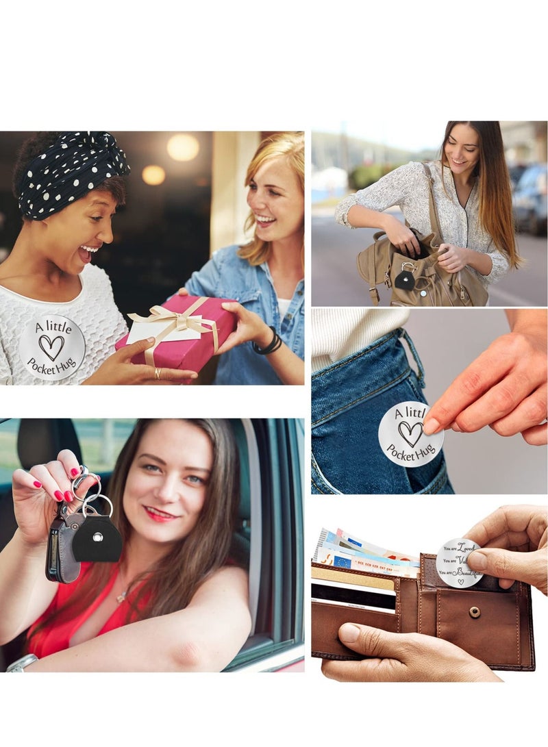 KASTWAVE Pocket Hug Token Keychain - Long Distance Relationship Keepsake Stainless Steel Double Sided Inspirational Giftwith PU Leather Keychain - Image 4