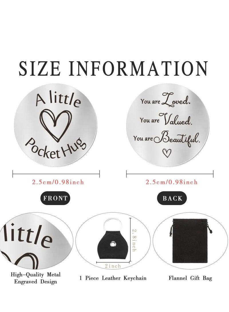 KASTWAVE Pocket Hug Token Keychain - Long Distance Relationship Keepsake Stainless Steel Double Sided Inspirational Giftwith PU Leather Keychain - Image 3