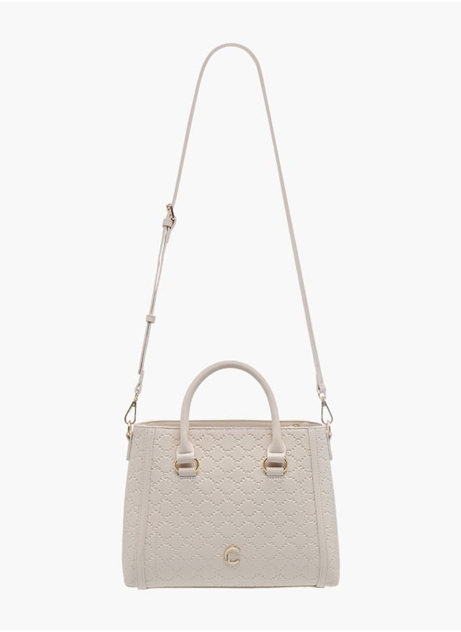 Le Confort Women Monogram Embossed Tote Bag with Detachable Strap and Zip Closure  - Image 2