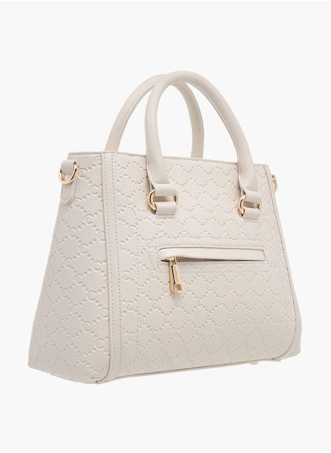 Le Confort Women Monogram Embossed Tote Bag with Detachable Strap and Zip Closure  - Image 3
