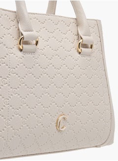 Le Confort Women Monogram Embossed Tote Bag with Detachable Strap and Zip Closure  - Image 4