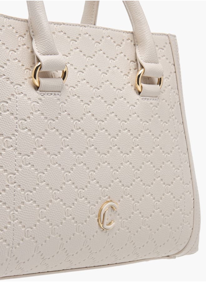 Le Confort Women Monogram Embossed Tote Bag with Detachable Strap and Zip Closure  - Image 4