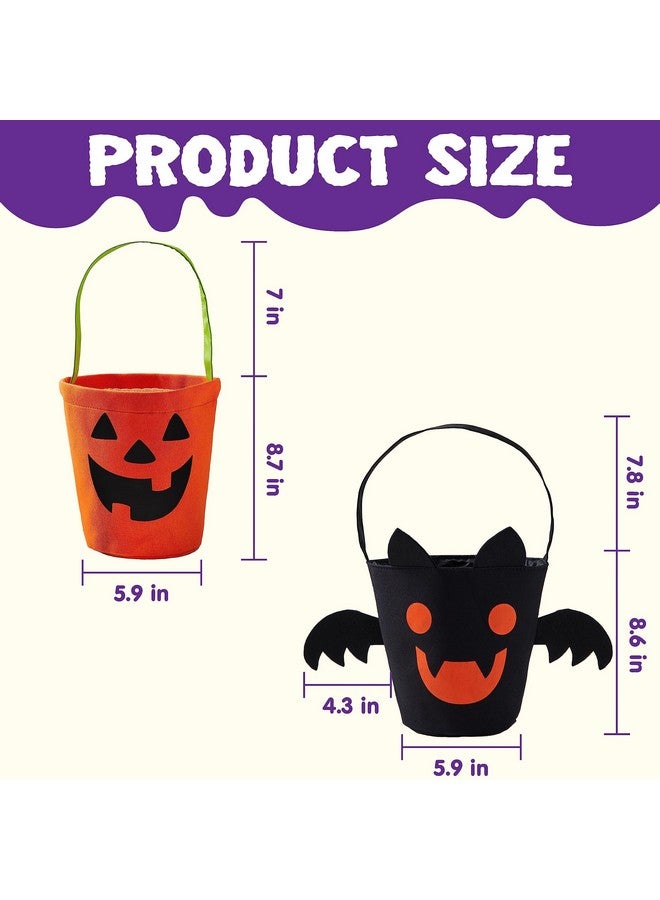 JOYIN 2 قطعة أكياس الهالوين للحلويات، 6 × 9 دلو حلوى اليقطين البرتقالي للحلويات، دلو خفيف قابل لإعادة الاستخدام على شكل خفاش أسود، سلال محمولة من الفelt لاحتفالات الهالوين للأطفال - Image 4