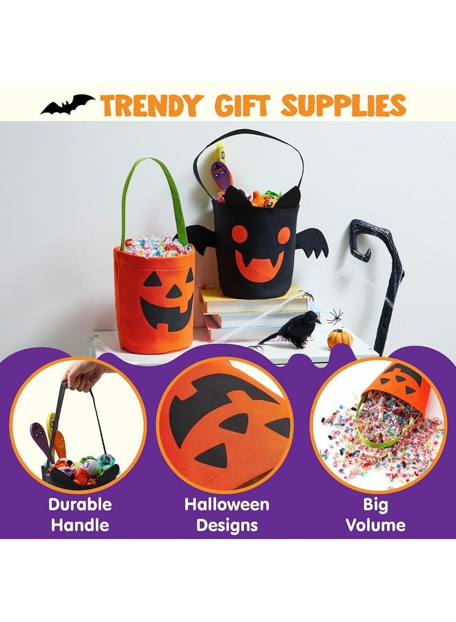 JOYIN 2 قطعة أكياس الهالوين للحلويات، 6 × 9 دلو حلوى اليقطين البرتقالي للحلويات، دلو خفيف قابل لإعادة الاستخدام على شكل خفاش أسود، سلال محمولة من الفelt لاحتفالات الهالوين للأطفال - Image 2