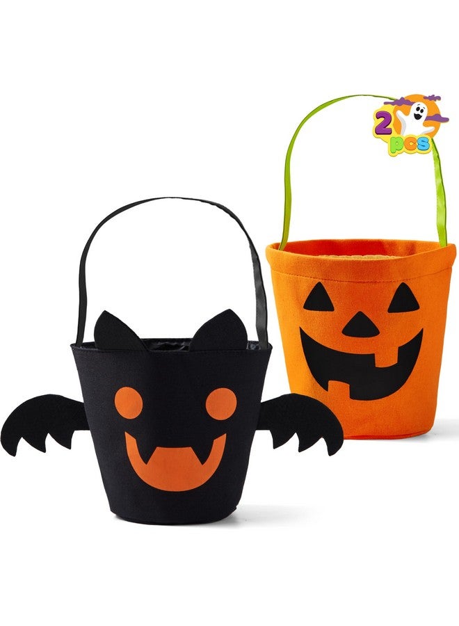 JOYIN 2 قطعة أكياس الهالوين للحلويات، 6 × 9 دلو حلوى اليقطين البرتقالي للحلويات، دلو خفيف قابل لإعادة الاستخدام على شكل خفاش أسود، سلال محمولة من الفelt لاحتفالات الهالوين للأطفال - Image 1