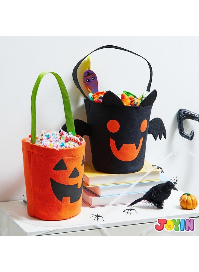 JOYIN 2 قطعة أكياس الهالوين للحلويات، 6 × 9 دلو حلوى اليقطين البرتقالي للحلويات، دلو خفيف قابل لإعادة الاستخدام على شكل خفاش أسود، سلال محمولة من الفelt لاحتفالات الهالوين للأطفال - Image 5