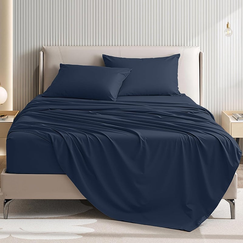 USXIBEI Queen Size 4 Piece Bed Sheet Set - Ultra Imitation Cotton-Premium Breathable & Cooling Sheets - Hotel Luxury Bed Sheets Deep Pocket up to 15"- Wrinkle, Fade, Stain Resistant (Navy Blue, Queen) - Image 1