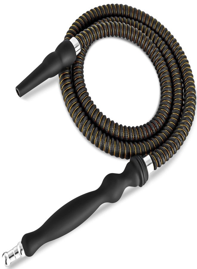 HAOWEI HW Rubber Handle Hookah Hose with Metal Tip Leather Wrapped Hookah Hose Washable Durable 71" Long Shisha Hose 1 PC (Black) - Image 1