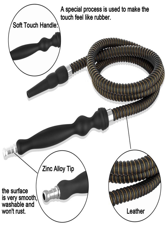 HAOWEI HW Rubber Handle Hookah Hose with Metal Tip Leather Wrapped Hookah Hose Washable Durable 71" Long Shisha Hose 1 PC (Black) - Image 2