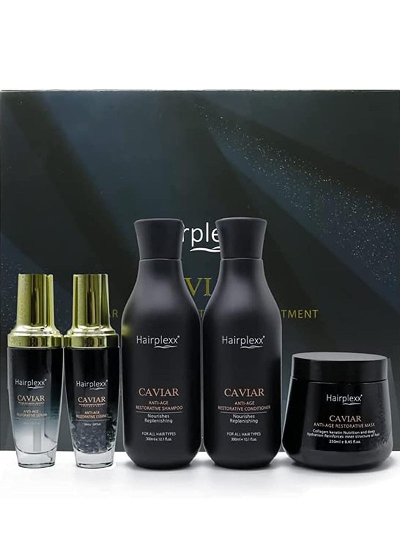 Hairplexx hairplexx caviar protects hair fiber It Consists Of Shampoo 300 ml Conditioner 300 ml Mask 250 ml Serum 50 ml Caviar Serum 50 ml  - Image 1