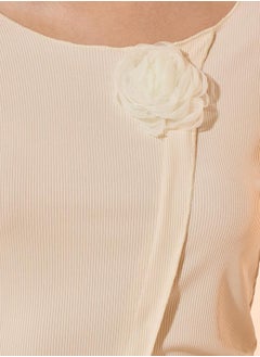 Take Two Solid Rib Knit Asymmetrical Hem Top with Flower Detail  - Image 3