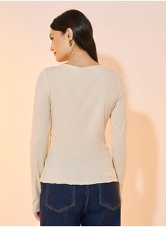 Take Two Solid Rib Knit Asymmetrical Hem Top with Flower Detail  - Image 4