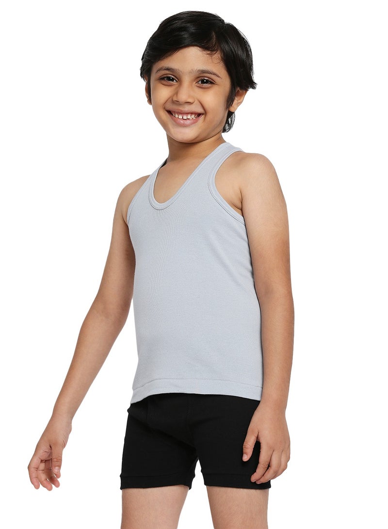 BYC BOY'S COTTON VEST (PACK OF 3) - LIGHT GREY  - Image 4