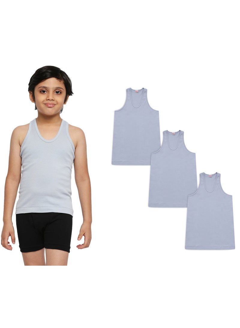 BYC BOY'S COTTON VEST (PACK OF 3) - LIGHT GREY  - Image 1