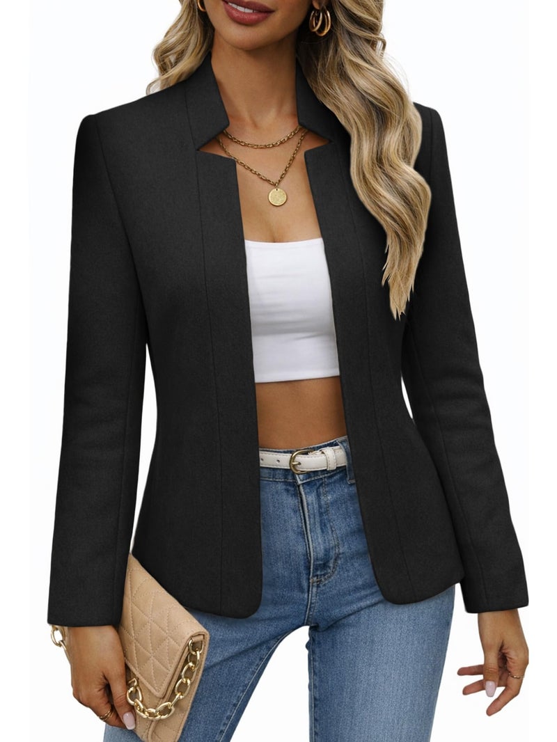 Mina Self Wool Blazer Jacket for Women 2026 Fall Winter Black Womens Dressy Casual Cropped Cardigan Women's Warm Soft Trendy Fitted Professional Outfit Womens Suit Blazers for Work - Image 1