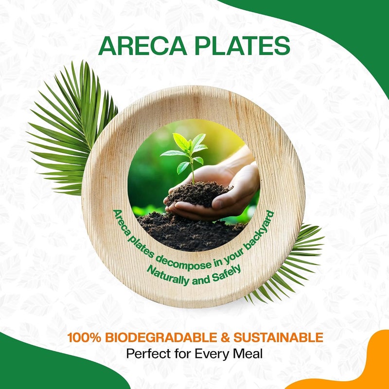 ایکوایدج أطباق إيكو إيدج الدائرية مقاس 8 بوصات من أوراق نخيل الأريكا القابلة للاستخدام مرة واحدة (عبوة من 25 قطعة) | قابلة للتحلل البيولوجي، قابلة لإعادة التدوير، نسيج عضوي، واعية بيئيًا | متينة، خالية من المواد الكيميائية، مناسبة للميكروويف | عضوية بنسبة 100% - Image 2