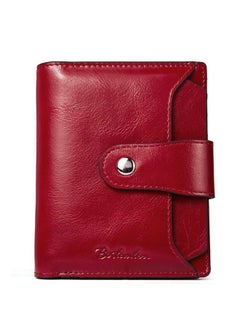 Bostanten BOSTANTEN Women Leather Wallet RFID Blocking Small Bifold Zipper Pocket Wallet Card Case Purse with ID Window Red  - Image 1