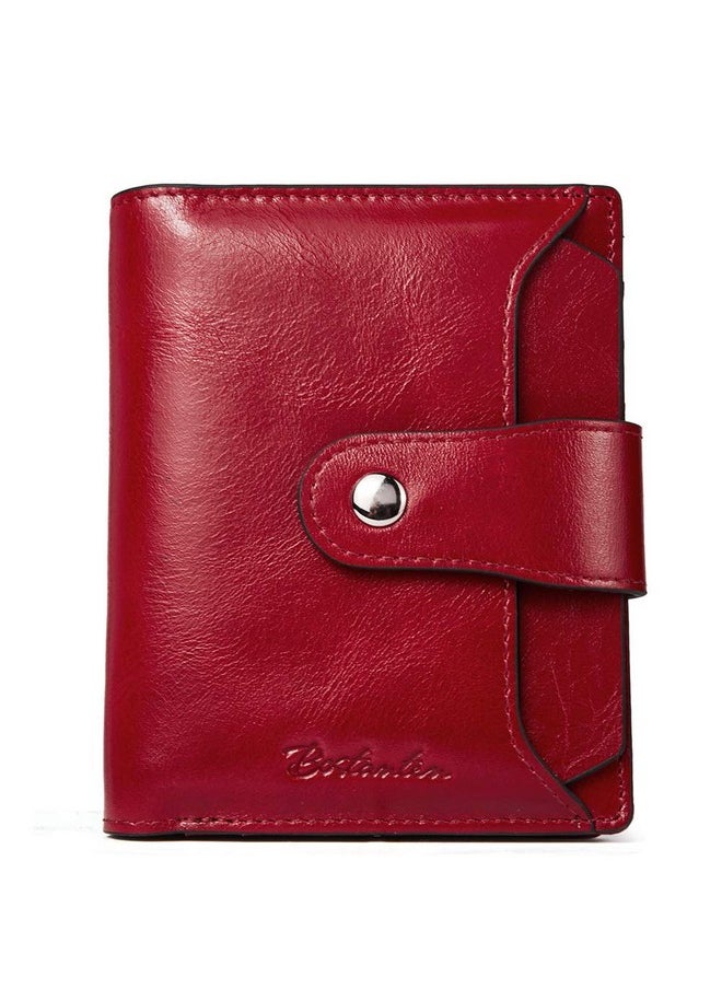 Bostanten BOSTANTEN Women Leather Wallet RFID Blocking Small Bifold Zipper Pocket Wallet Card Case Purse with ID Window Red  - Image 1