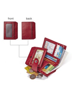 Bostanten BOSTANTEN Women Leather Wallet RFID Blocking Small Bifold Zipper Pocket Wallet Card Case Purse with ID Window Red  - Image 2