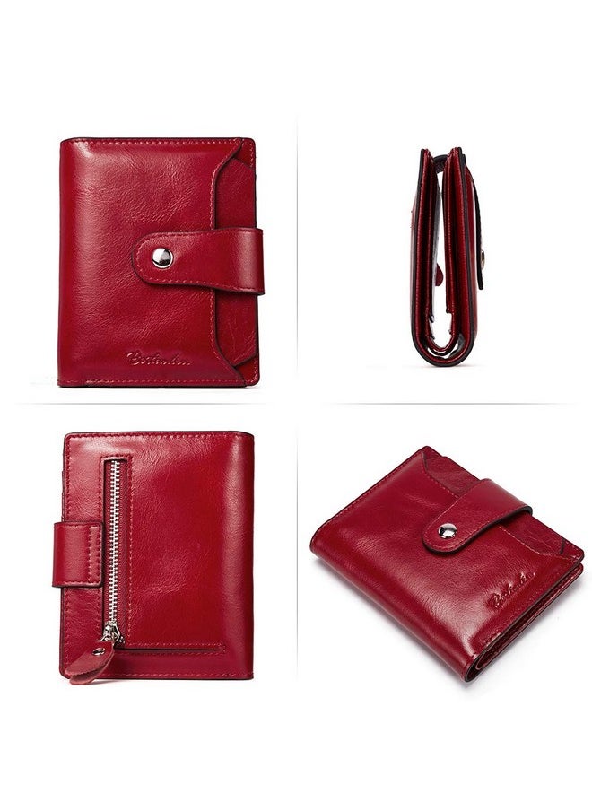 Bostanten BOSTANTEN Women Leather Wallet RFID Blocking Small Bifold Zipper Pocket Wallet Card Case Purse with ID Window Red  - Image 3