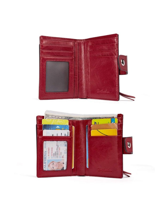 Bostanten BOSTANTEN Women Leather Wallet RFID Blocking Small Bifold Zipper Pocket Wallet Card Case Purse with ID Window Red  - Image 4