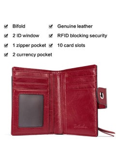 Bostanten BOSTANTEN Women Leather Wallet RFID Blocking Small Bifold Zipper Pocket Wallet Card Case Purse with ID Window Red  - Image 5