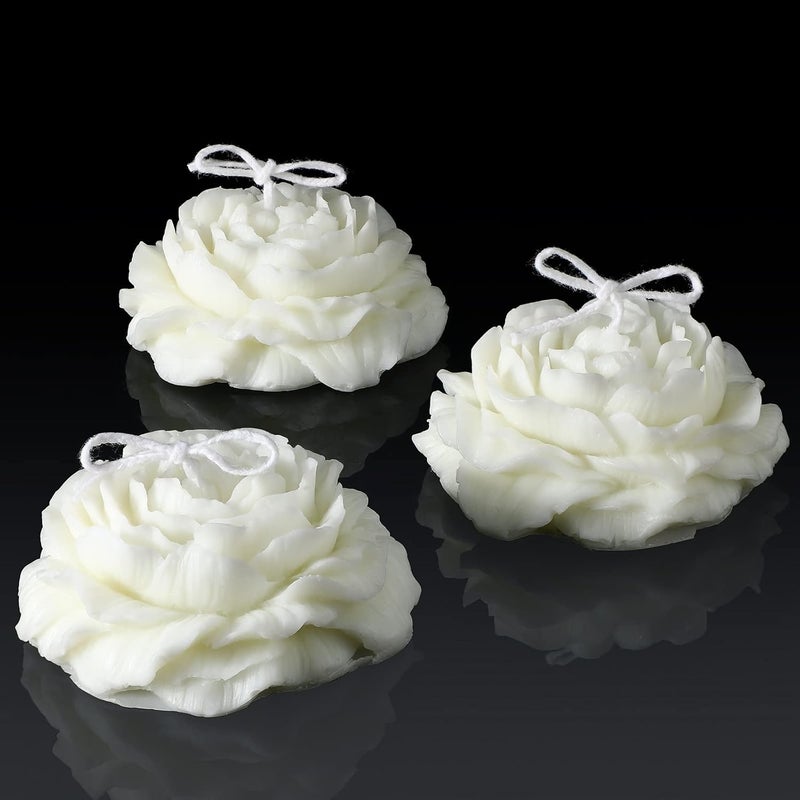 Roowest 3 Pcs Flower Shape Trendy Candles Floral Shaped Aesthetic Candle Soy Wax Cool Candles Handmade Minimalism Candles Decorative Candles for Home Spa Yoga Birthday Decor Wedding Party Gift Art, White - Image 1