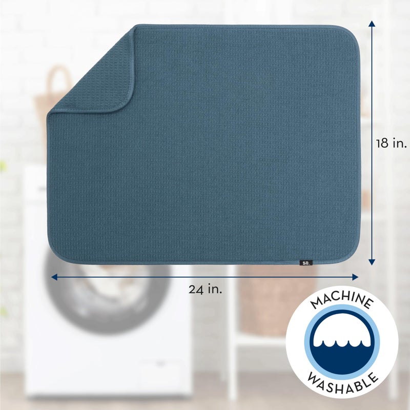 S&T INC. Dish Drying Mat XL  Highly Absorbent Microfiber Kitchen Counter Mat  Dish Drying Pad for Dishes  Utensils  Pots and Pans  Extra Large 18"" x 24""  Tapestry Blue - Image 5