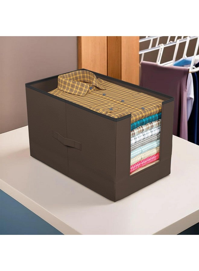 Kuber Industries Shirt Organizer for Wardrobe|Foldable Non Woven Shirt Stacker|Designer Cupboard Organizer for Clothes |Clothes Storage box|Pack Of 2 (Brown) - Image 2