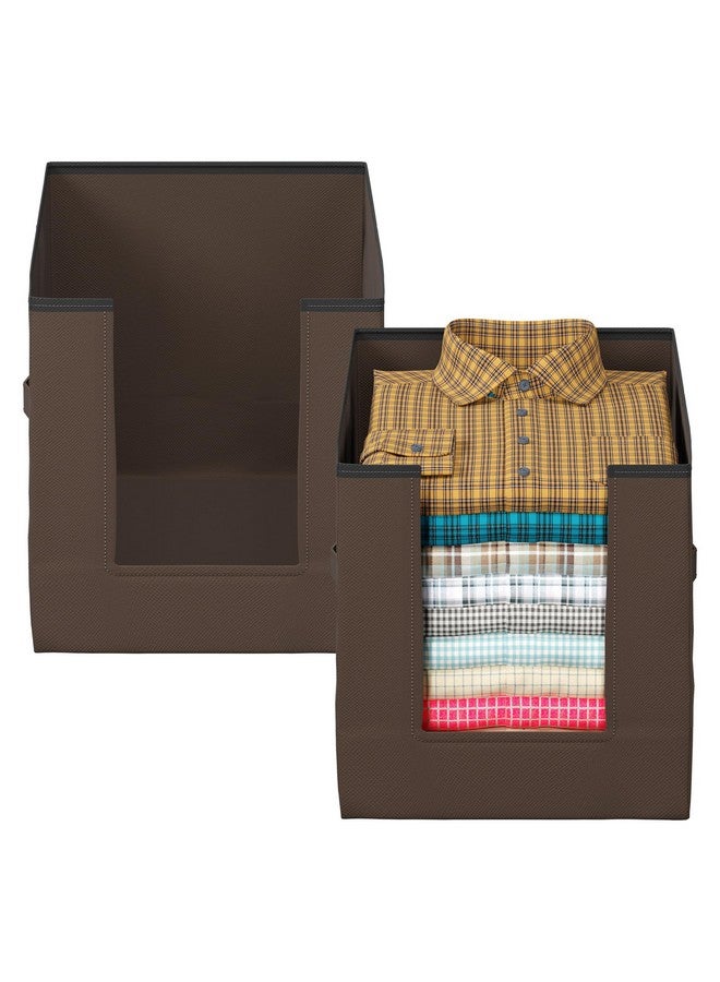 Kuber Industries Shirt Organizer for Wardrobe|Foldable Non Woven Shirt Stacker|Designer Cupboard Organizer for Clothes |Clothes Storage box|Pack Of 2 (Brown) - Image 5