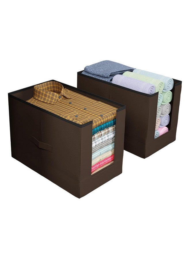 Kuber Industries Shirt Organizer for Wardrobe|Foldable Non Woven Shirt Stacker|Designer Cupboard Organizer for Clothes |Clothes Storage box|Pack Of 2 (Brown) - Image 1