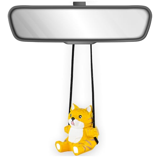 VIPbuy Handmade Wooden Swinging Cat Car Hanging Ornament Cute Hand Carved Painted Wood Cat Figurine Car Mirror Hanging Accessories Decor Gifts - Image 1