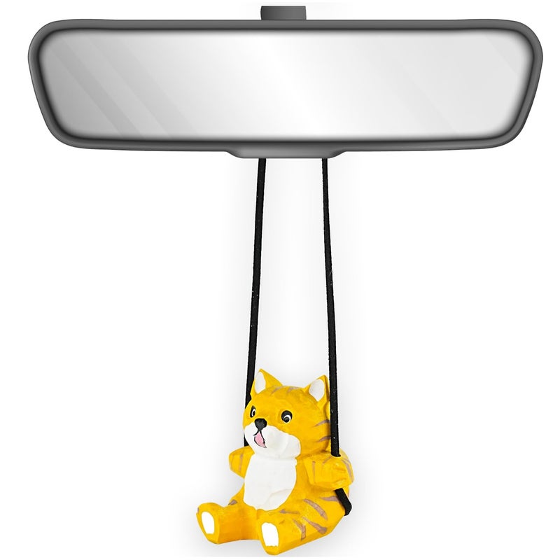 VIPbuy Handmade Wooden Swinging Cat Car Hanging Ornament Cute Hand Carved Painted Wood Cat Figurine Car Mirror Hanging Accessories Decor Gifts - Image 3