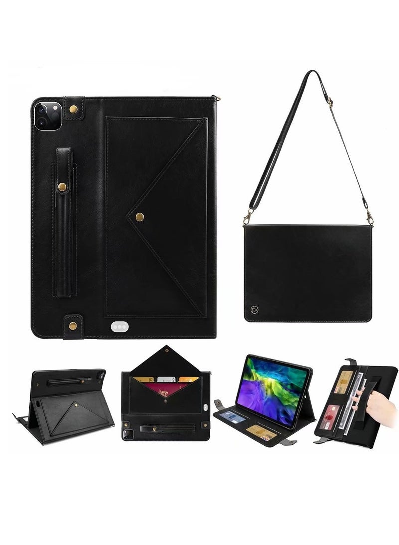 iPad Pro 11 Case with Shoulder Strap and Hand Band, PU Leather Shoulder Bag Envelope Wallet Cover with Card Holder Cash Pocket Pencil Holder for iPad Pro 11  - Image 1