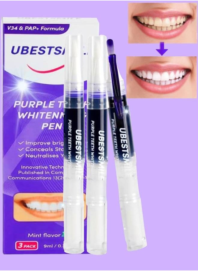UBESTSMILE 3 Pcs Purple Teeth Whitening Pen Purple Toothpaste for Teeth Whitening V34 Color Corrector Toothpaste Purple Toothpaste Whitening Teeth Whitening Kit for Sensitive Teeth with Pap  - Image 1