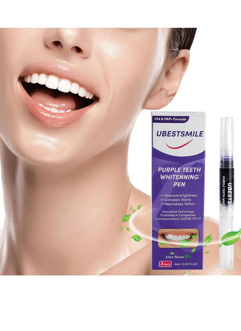 UBESTSMILE 3 Pcs Purple Teeth Whitening Pen Purple Toothpaste for Teeth Whitening V34 Color Corrector Toothpaste Purple Toothpaste Whitening Teeth Whitening Kit for Sensitive Teeth with Pap  - Image 2