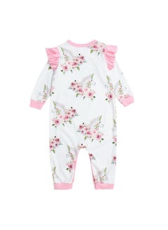 Hopscotch Hopscotch Girls Full-Sleeve Floral Print Bodysuit With Headband In White Color for Ages 3-6 Months  - Image 2