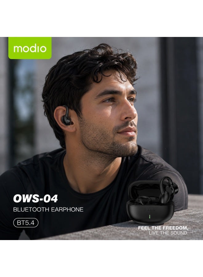 Modio OWS-04 Wireless Ear Clip Earbuds Bluetooth 5.4 Open-Ear Headphones with Charging Case Clear Calls Comfortable Fit and Multi Functional Touch Controls Black - Image 2