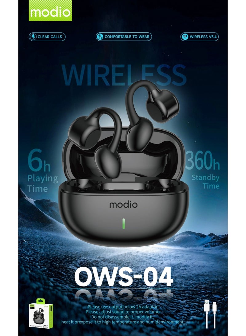 Modio OWS-04 Wireless Ear Clip Earbuds Bluetooth 5.4 Open-Ear Headphones with Charging Case Clear Calls Comfortable Fit and Multi Functional Touch Controls Black - Image 4