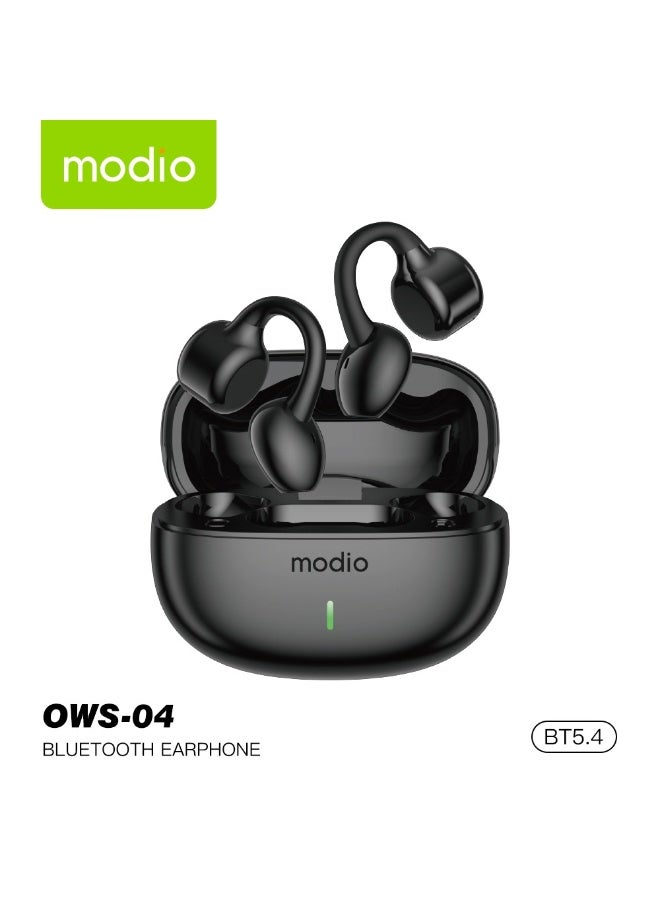 Modio OWS-04 Wireless Ear Clip Earbuds Bluetooth 5.4 Open-Ear Headphones with Charging Case Clear Calls Comfortable Fit and Multi Functional Touch Controls Black - Image 1