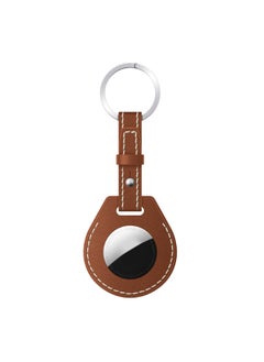 Applicable To Airtag Protective Case For Apple Anti-lost Tracker Genuine Leather Case For Apple AirTag Genuine Leather Protective Case-Color:Brown-Applicable Model:Airtag