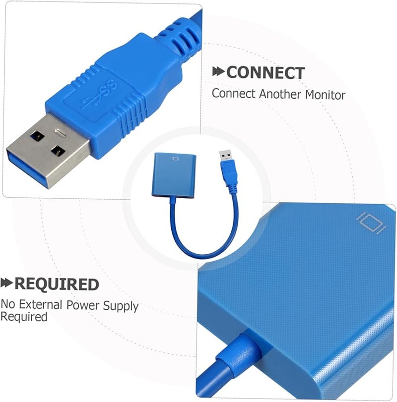 كابل محول من USB 3.0 إلى VGA مع دعم الصوت باللون الأزرق لأجهزة اللابتوب والشاشات وأجهزة العرض - Image 4