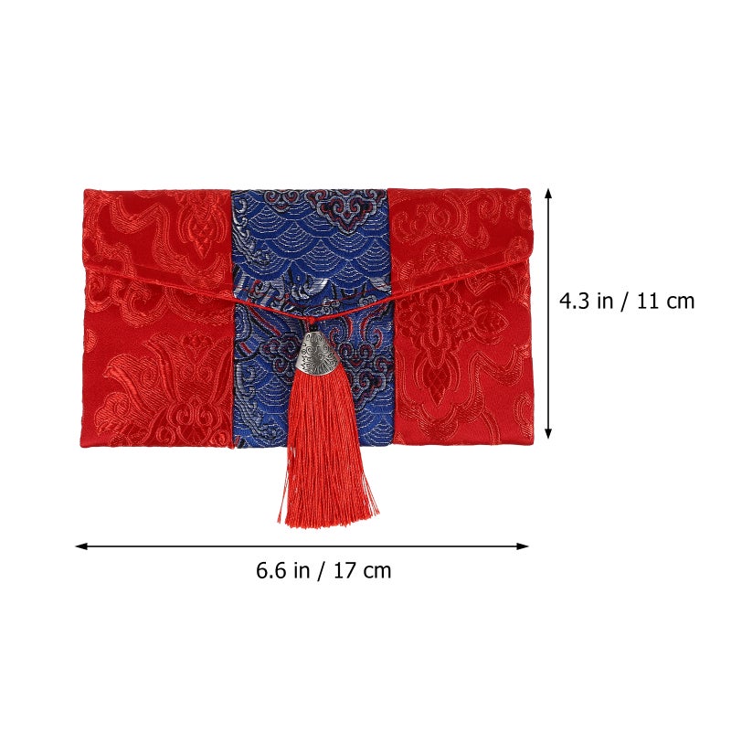 Red Envelope Pouch Chinese Traditional Style Rectangular with Tassel Money Storage for Chinese New Year 1Pcs - Image 2