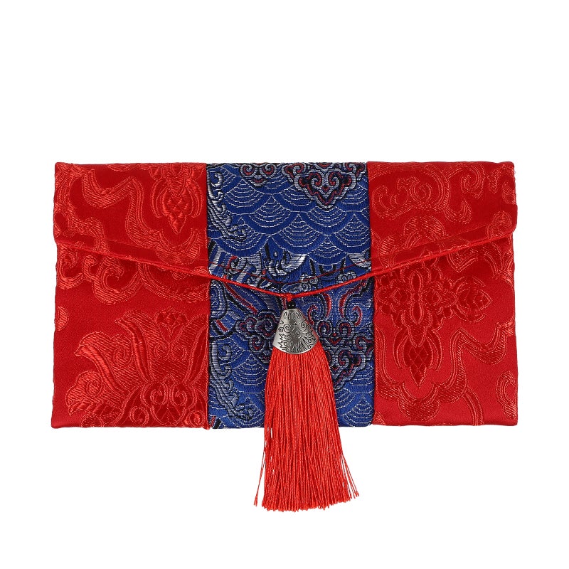 Red Envelope Pouch Chinese Traditional Style Rectangular with Tassel Money Storage for Chinese New Year 1Pcs - Image 1